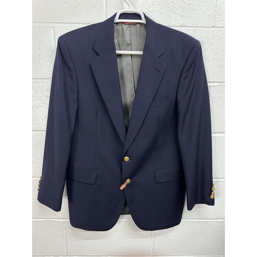VINTAGE‎ Cricketeer Jacket Blue 100% Wool Blazer Sport Coat Brass Buttons USA 44